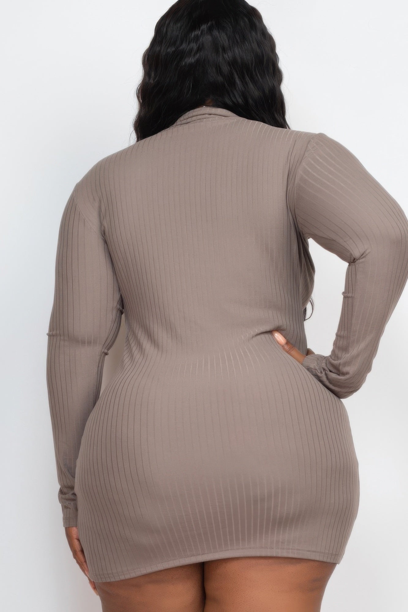 Ribbed Long Sleeve Mock Neck Mini Bodycon Dress