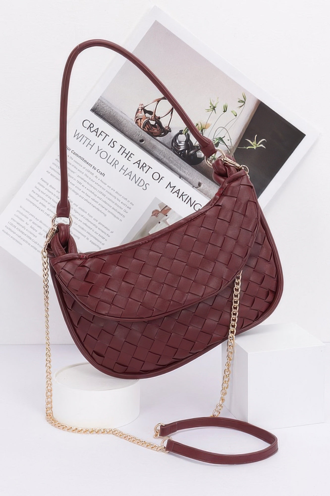 Faux Leather Braided Double Hobo Bag