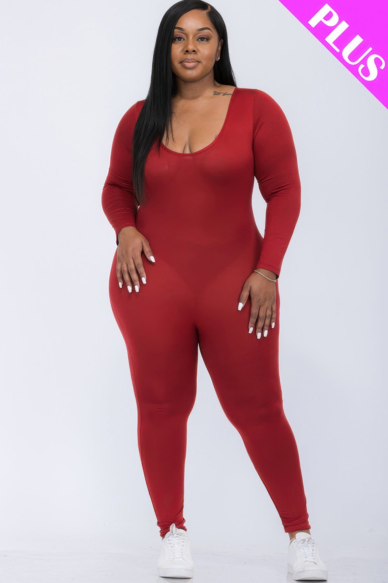 Scoop Neck Long Sleeve Bodycon Jumpsuit