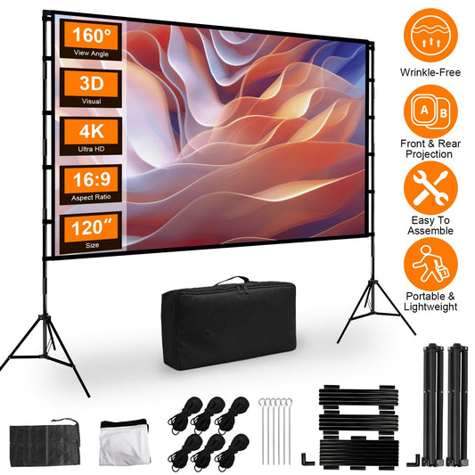 1Pc 120inch Or 100inch Projector Screen With Stand 16 9 4K HD Rear
