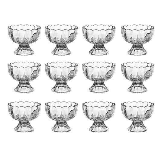 Aurfedes 12 Pack Glass Dessert Bowls - 6 Oz Heavy Base Glass Ice Cream Cups Dessert Bowls for Dessert Ice Cream Cocktail Condiment