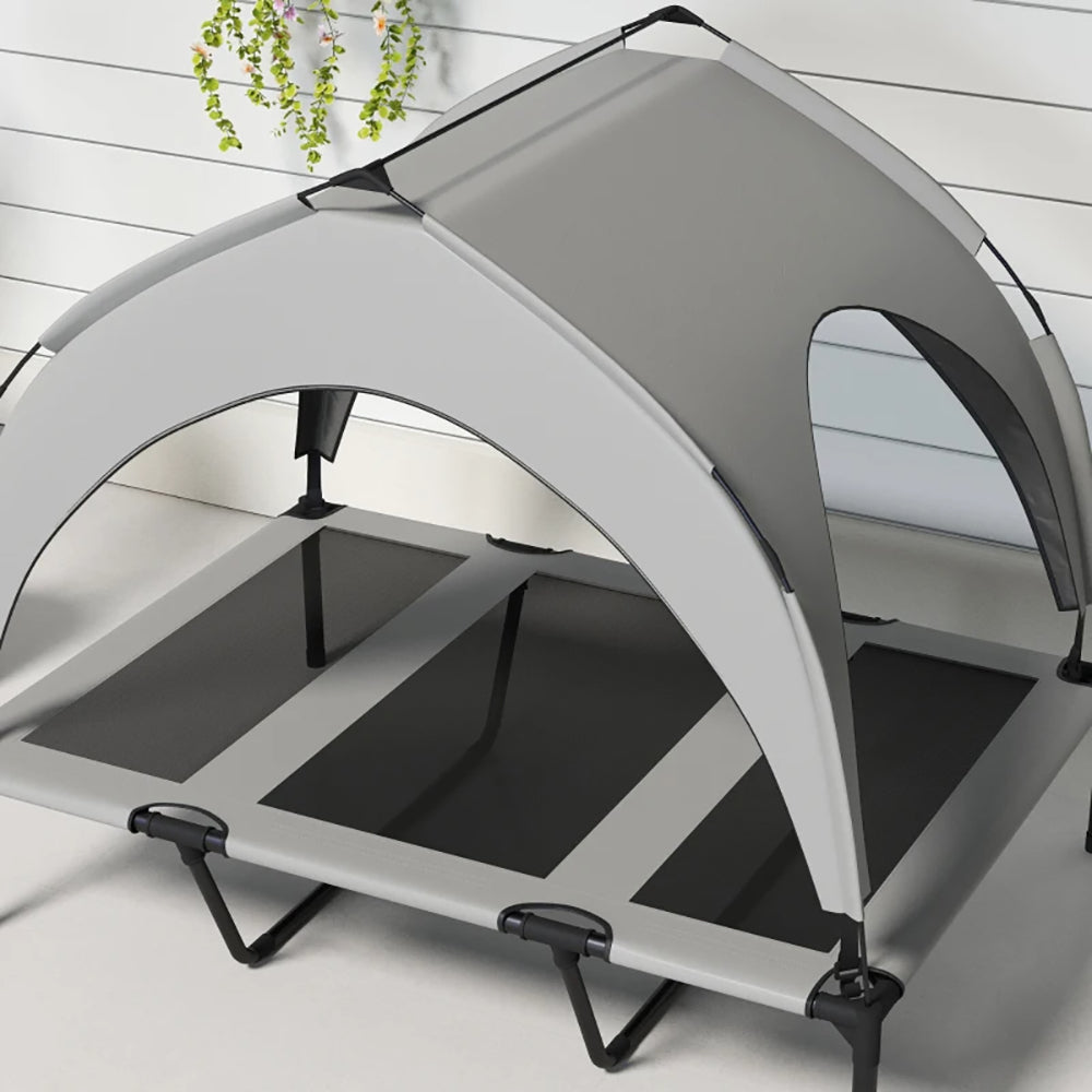 Elevated Dog Bed With Canopy, Raised Outdoor Pet Bed For Camping With