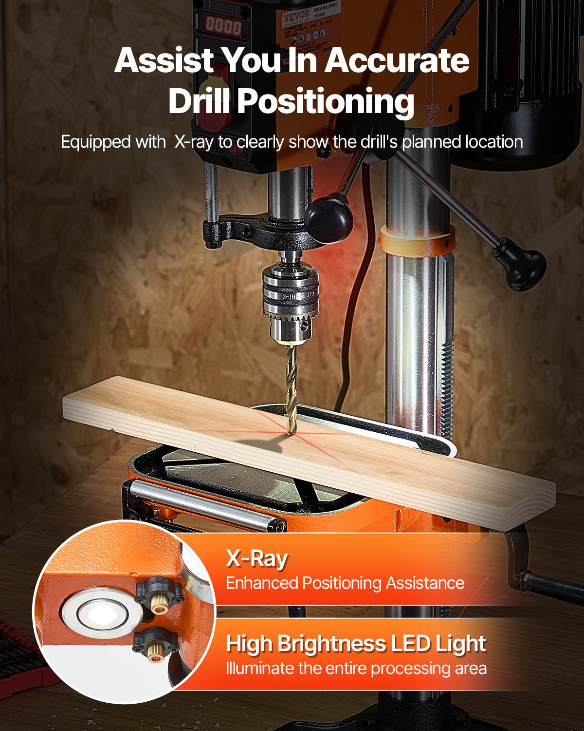 12 In Benchtop Drill Press, 5 Amp 120V, Variable Speed Cast Iron Bench
