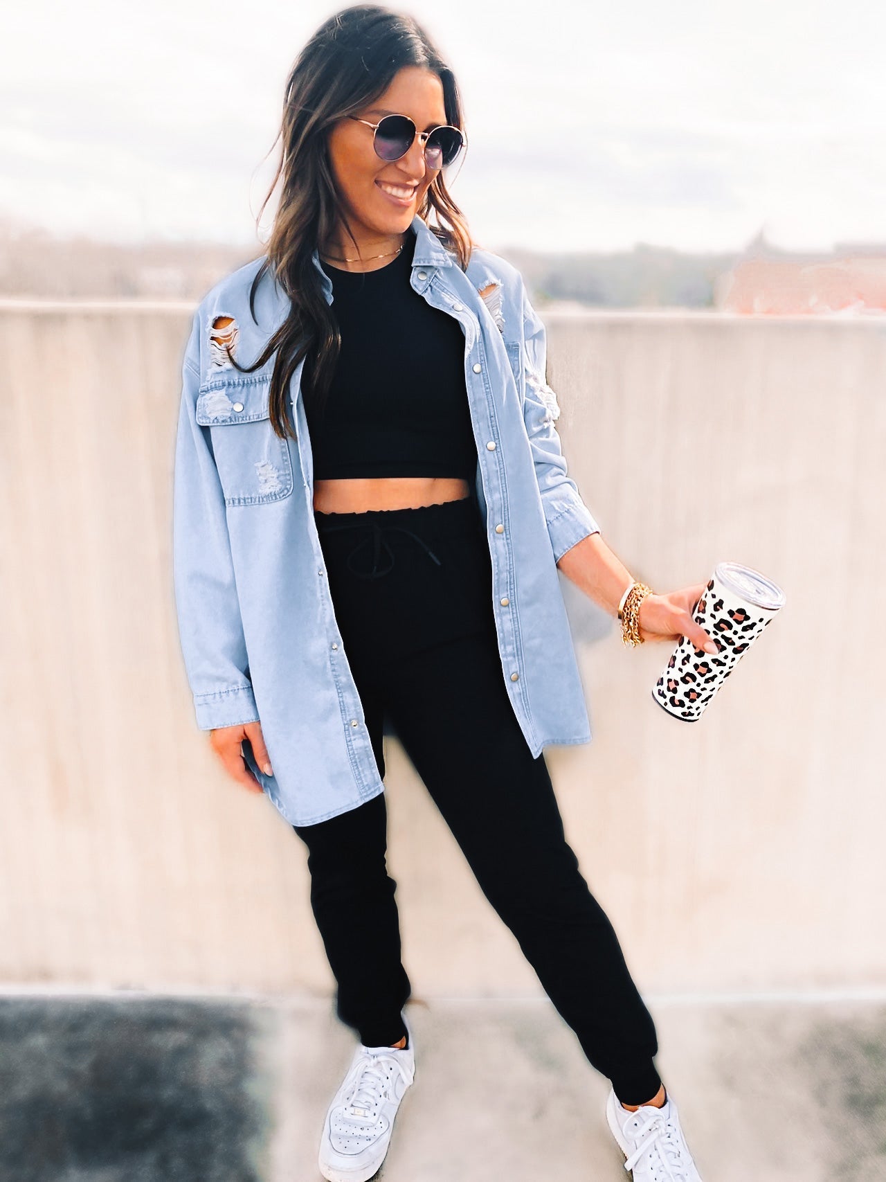 "Love Thy Haters xoxo" Distressed Denim Shacket