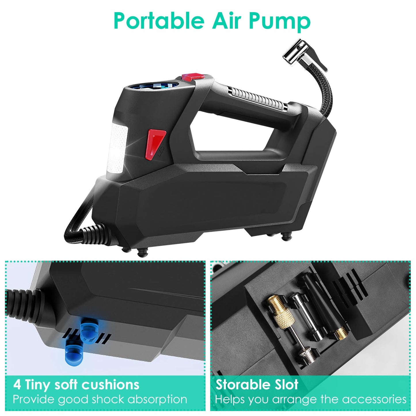 1Pc Portable Tire Inflator 120 PSI Maximum 90W Powered Tire Inflator