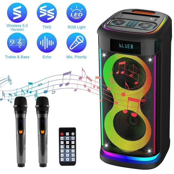 Portable Wireless Party Speaker With LED Light Wireless Mic Remote