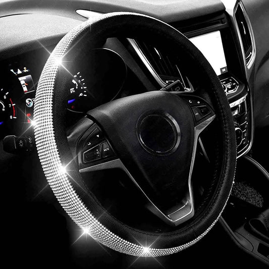 Diamond Leather Steering Wheel Cover with Bling Bling Crystal Rhinestones