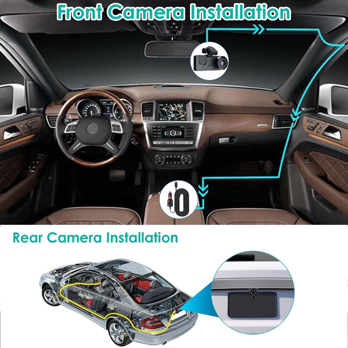 3 Channel Dash Cam Front Inside Rear Vehicle Driving Recorder Car DVR
