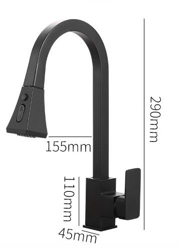 Retractable Black Copper Kitchen Faucet with Sprayer