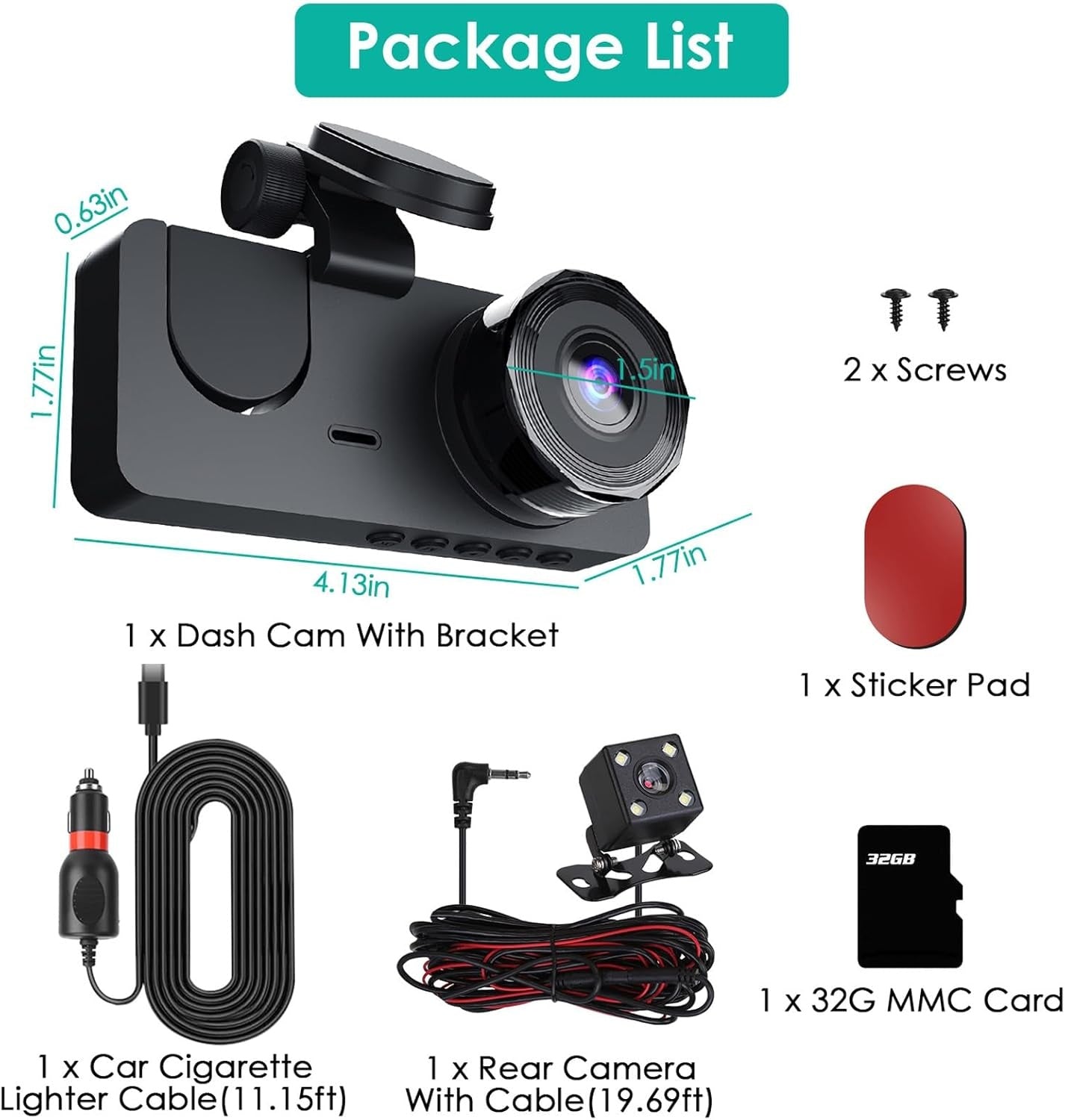 3 Channel Dash Cam, 1080P Dash Cam Front And Rear Inside, Three Way