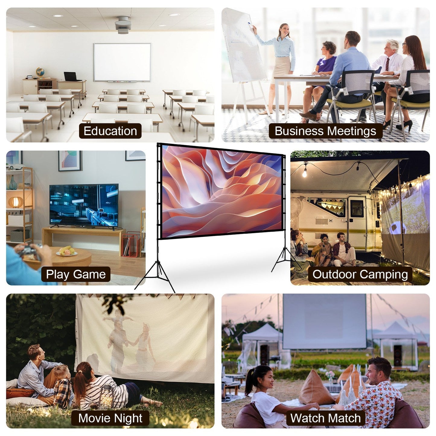 1Pc 120inch Or 100inch Projector Screen With Stand 16 9 4K HD Rear