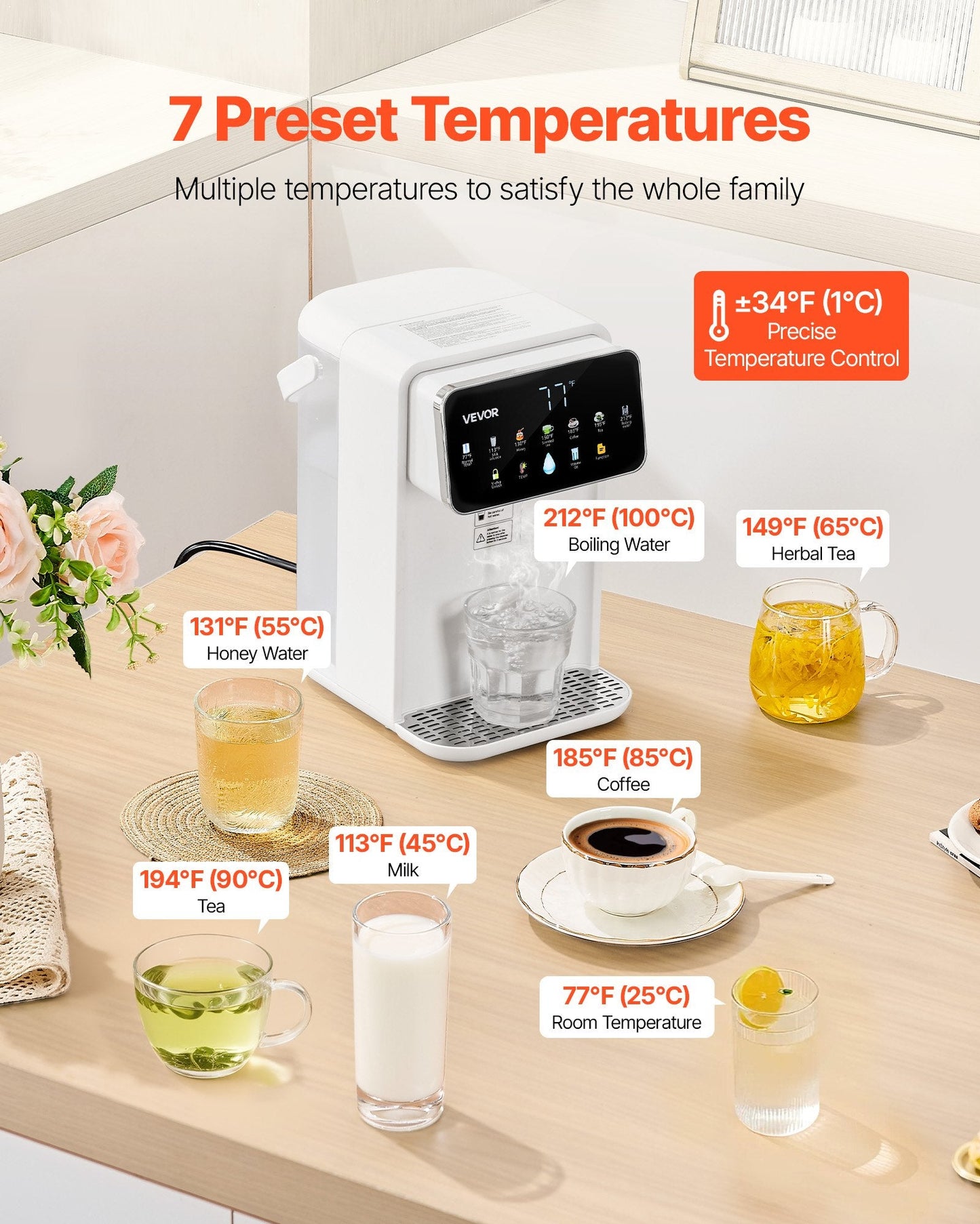 Countertop Instant Hot Water Dispenser With 7 Temps 7 Volumes 118oz