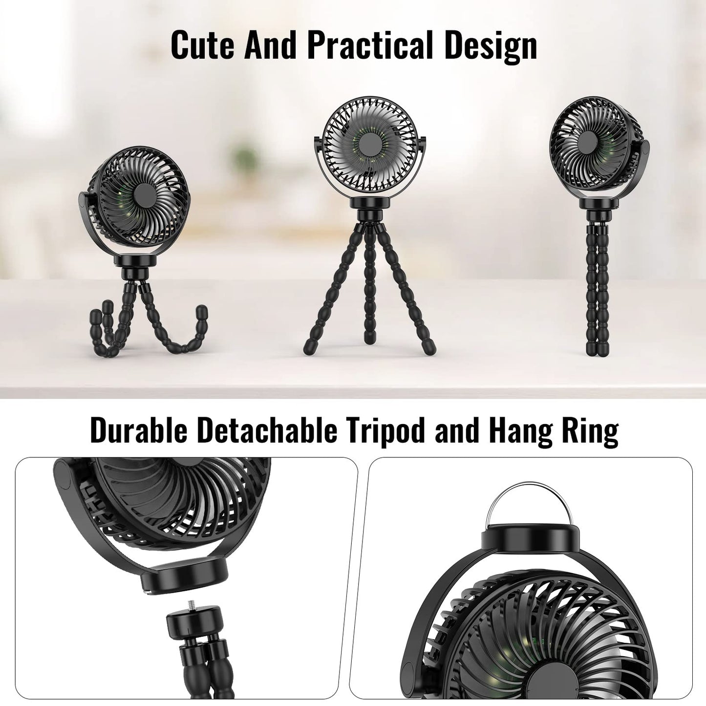 Portable Fan 8000mAh USB Rechargeable 4-Speed 360° Rotation