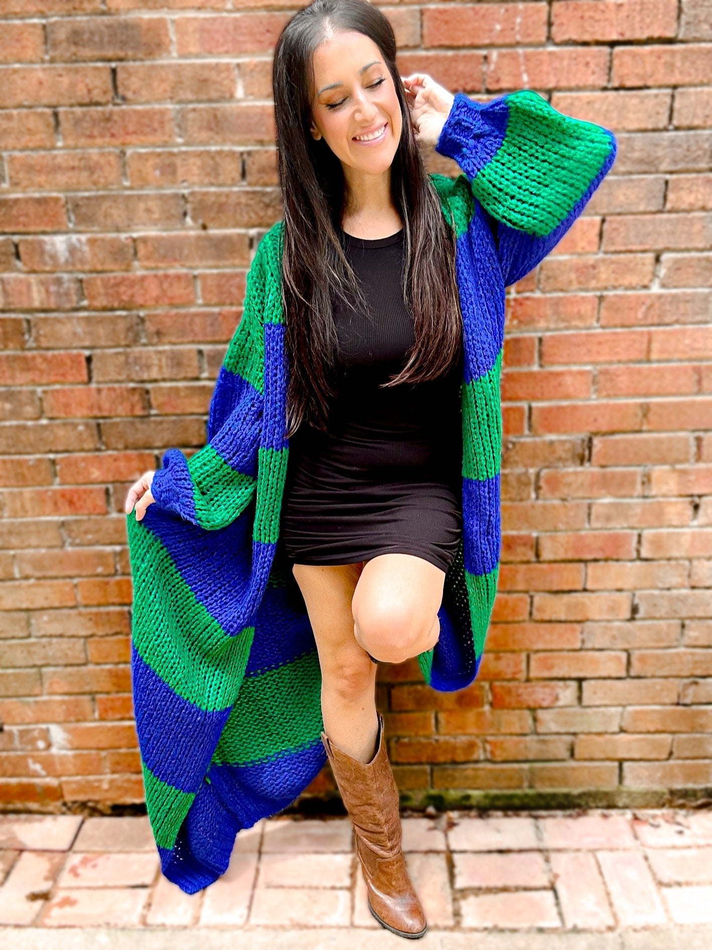 Oversized Chunky Striped Balloon Sleeve Duster