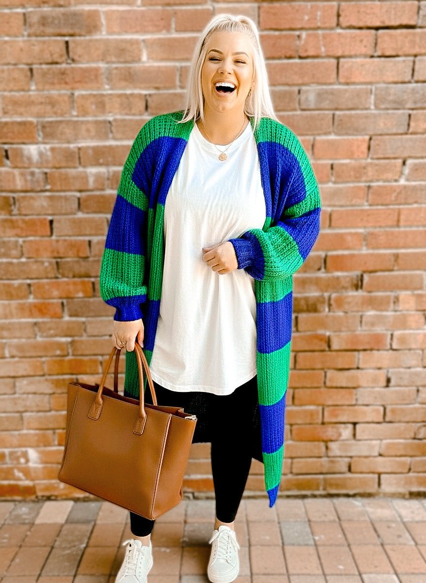Oversized Chunky Striped Balloon Sleeve Duster